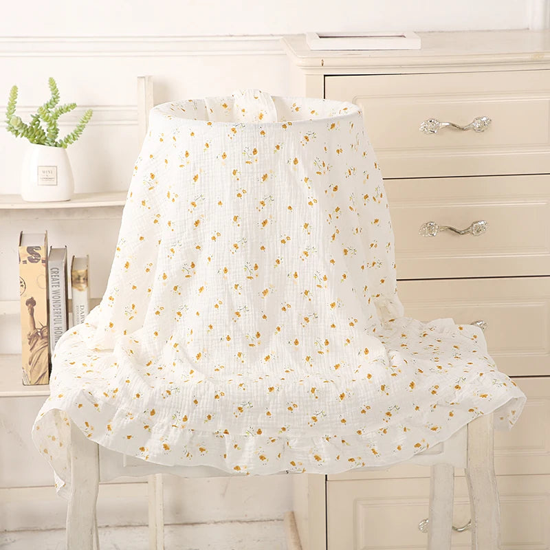 Ruffled Muslin Swaddle Blanket for New Born Infant Bedding Organic Baby Essentials