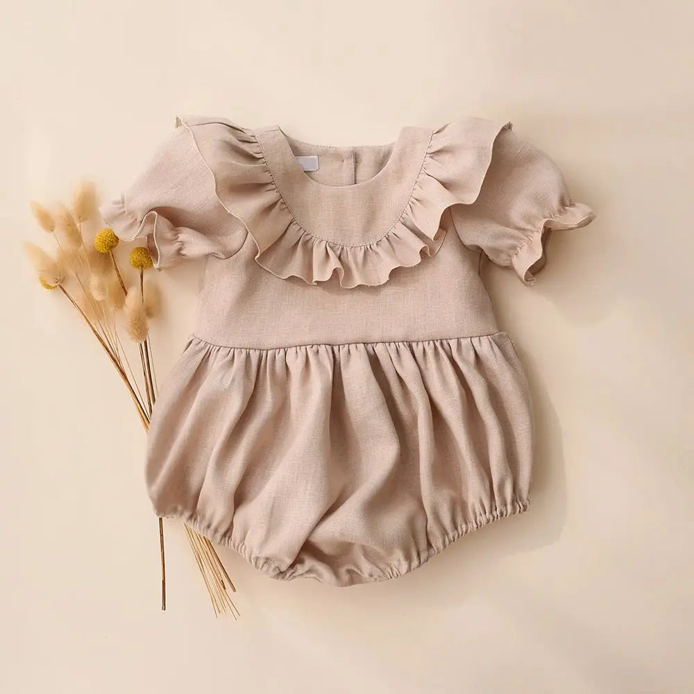 Cotton Linen Romper Ruffles Short Sleeve - Baby Clothes For Girl