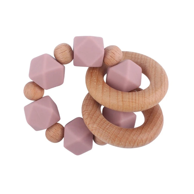 BPA Free Silicone Beads Baby Teether Baby Beech Wooden Avocado
