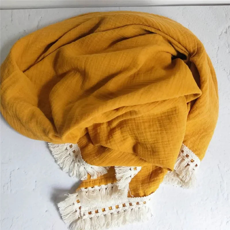 100% Muslin Cotton Tassel Receiving Blanket - Quilt - Baby Blanket