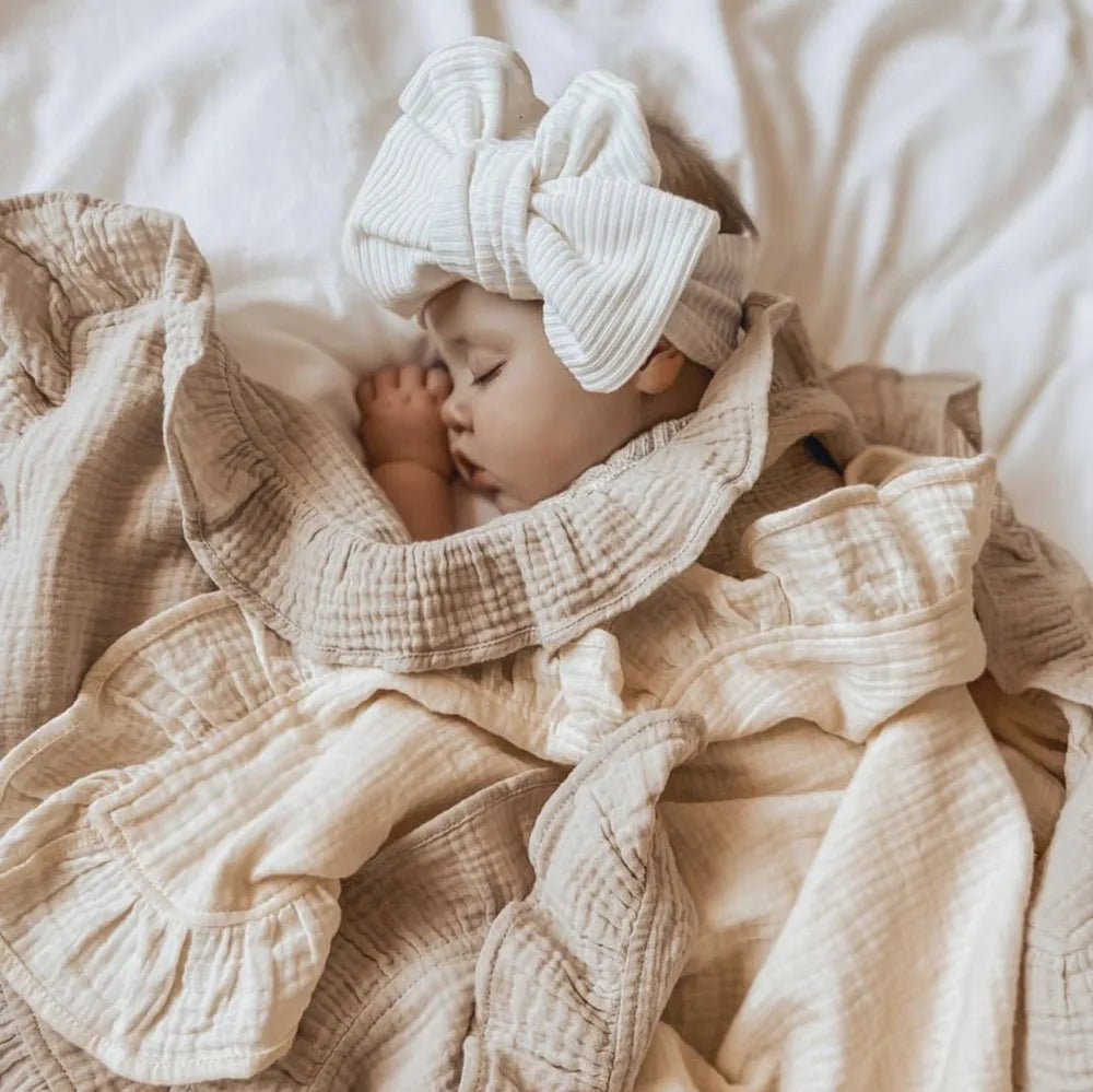 Ruffled Muslin Swaddle Blanket for New Born Infant Bedding Organic Baby Essentials