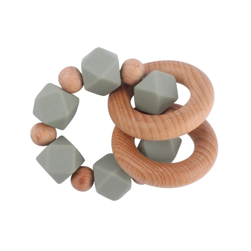 BPA Free Silicone Beads Baby Teether Baby Beech Wooden Avocado