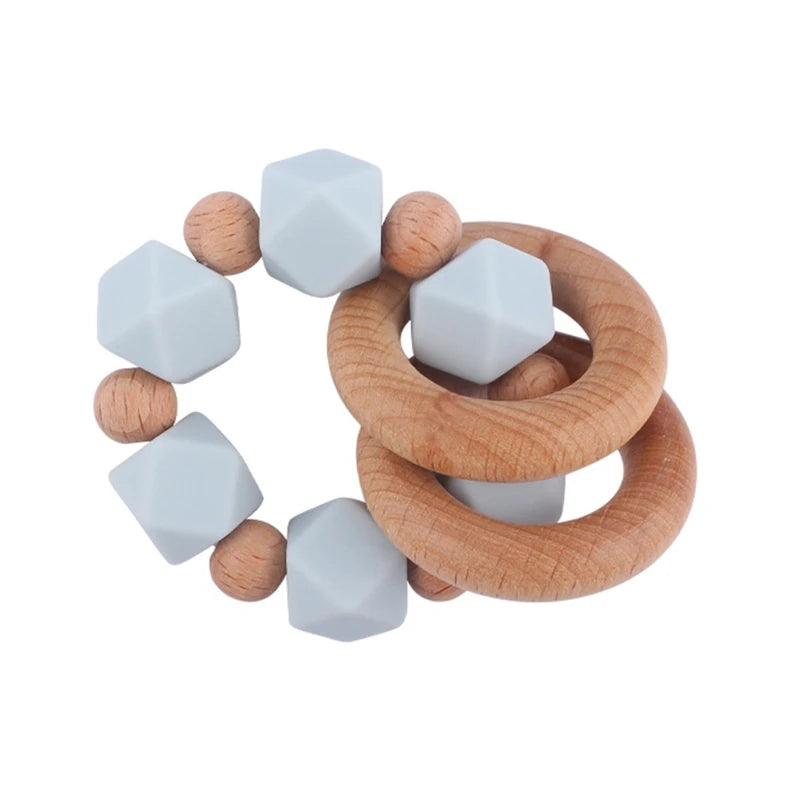 BPA Free Silicone Beads Baby Teether Baby Beech Wooden Avocado