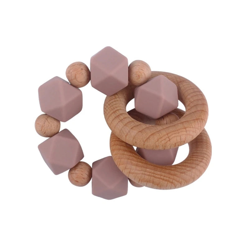 BPA Free Silicone Beads Baby Teether Baby Beech Wooden Avocado