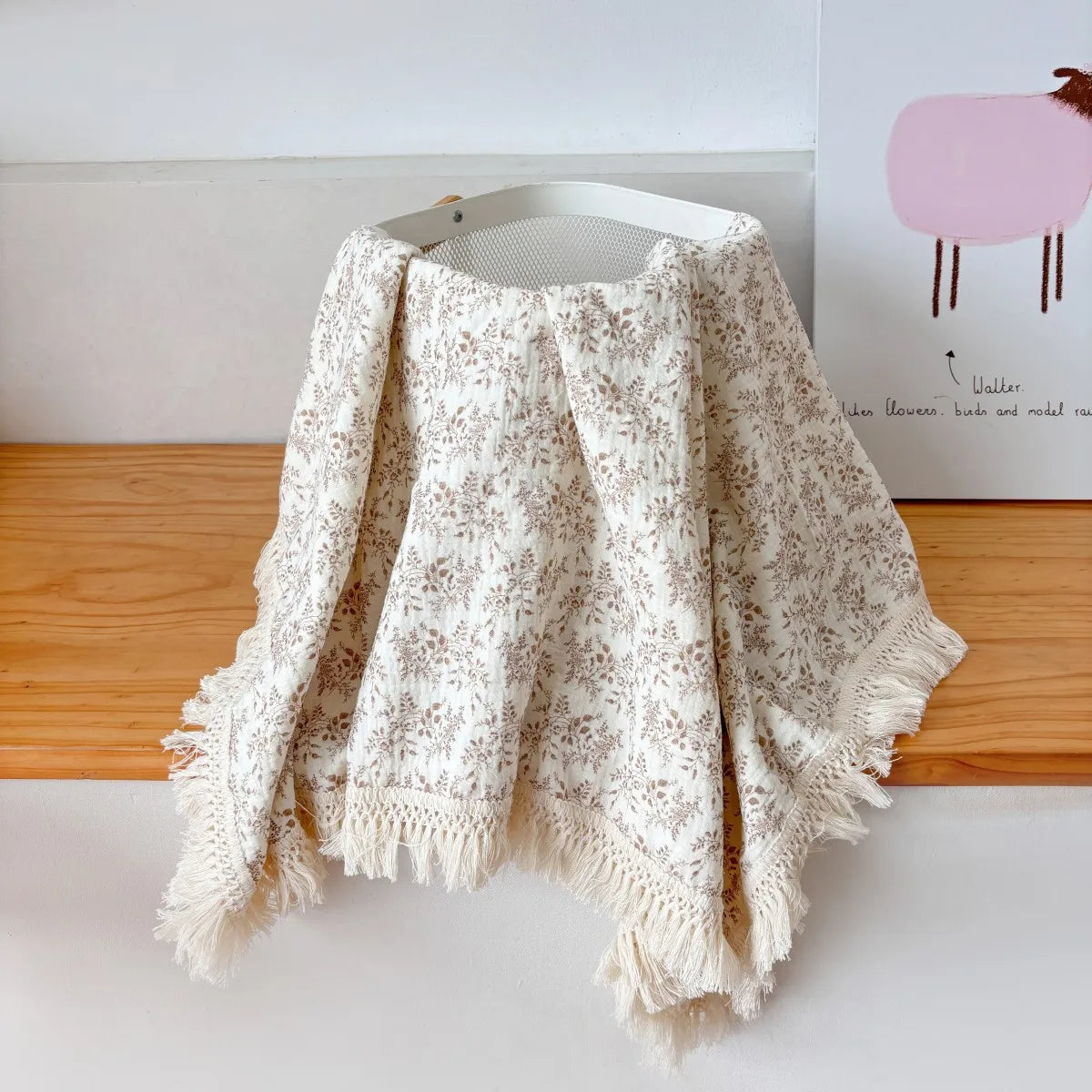 100% Muslin Cotton Tassel Receiving Blanket - Quilt - Baby Blanket