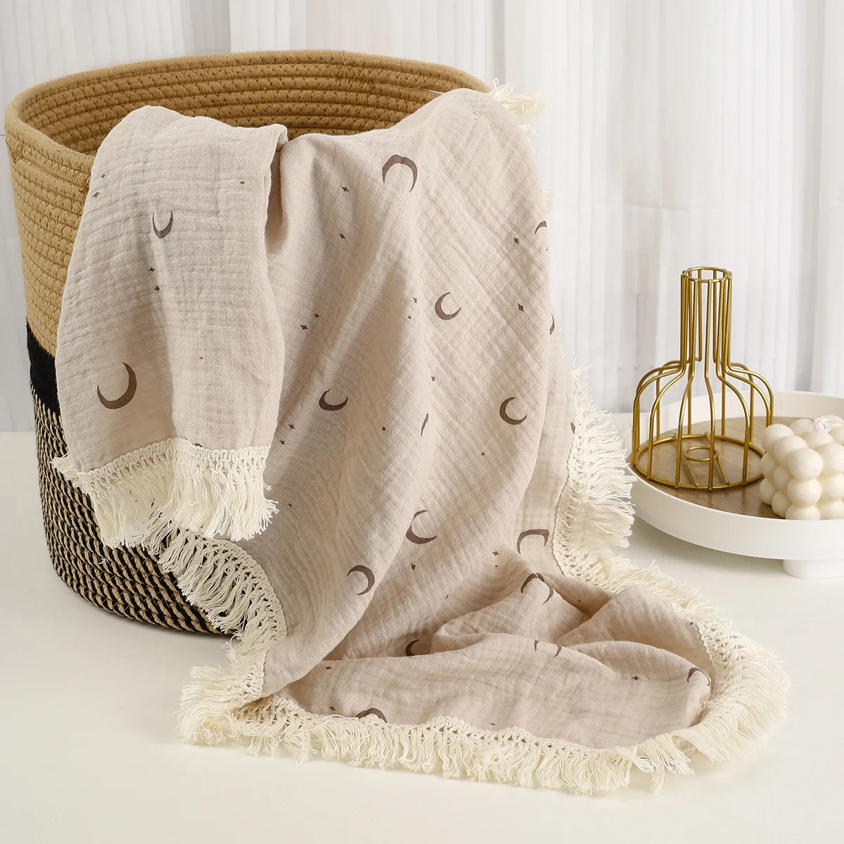 100% Muslin Cotton Tassel Receiving Blanket - Quilt - Baby Blanket