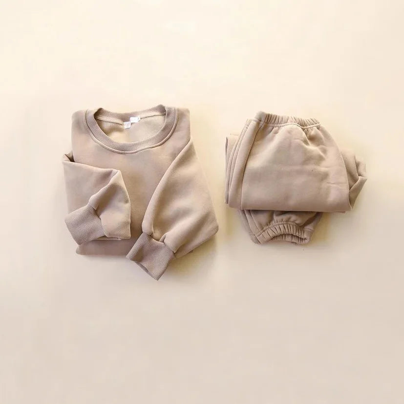 2Pcs Fleece Cotton Spandex Baby Clothes Sweatshirt + Pants