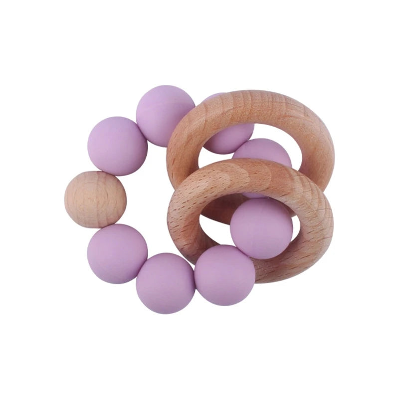 BPA Free Silicone Beads Baby Teether Baby Beech Wooden Avocado