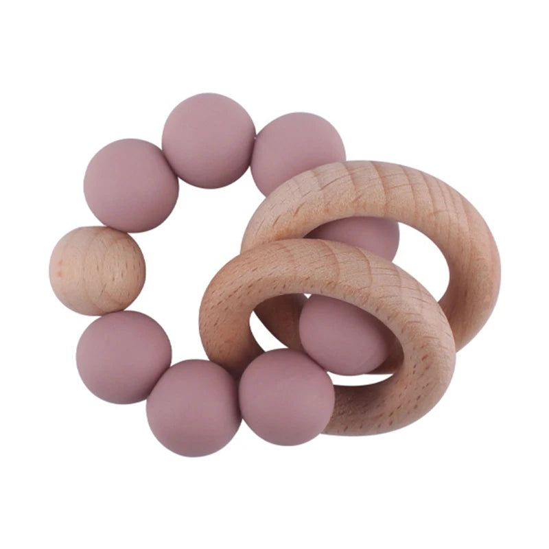 BPA Free Silicone Beads Baby Teether Baby Beech Wooden Avocado