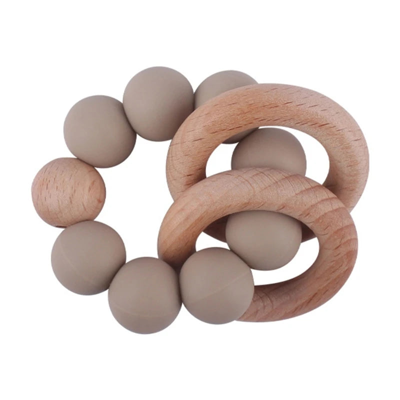 BPA Free Silicone Beads Baby Teether Baby Beech Wooden Avocado