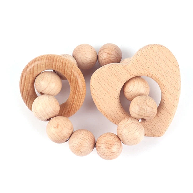 BPA Free Silicone Beads Baby Teether Baby Beech Wooden Avocado
