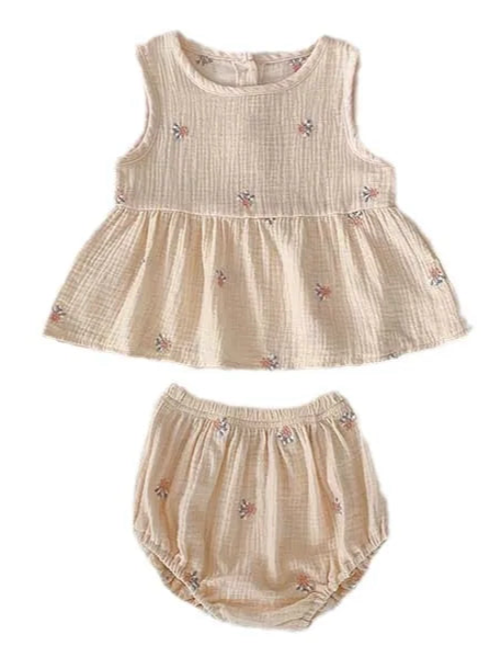 Summer Girls Linen Baby Clothes Set - Top & Bottom Only