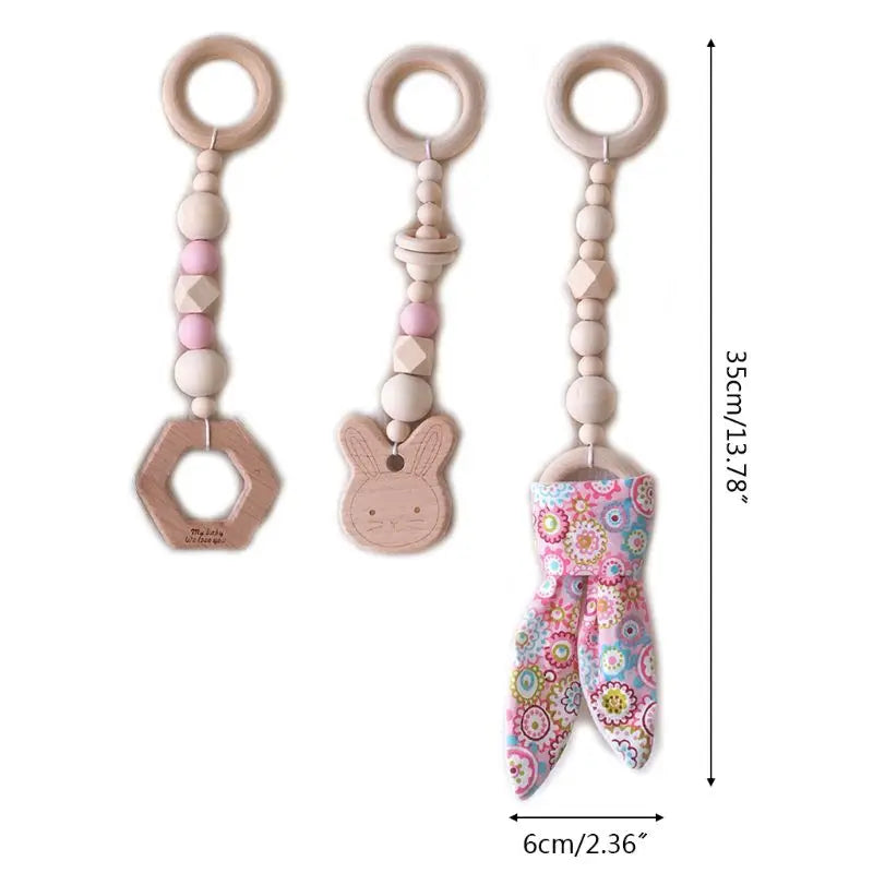 +More Colors - 3-4Pcs Set Knitted Nordic Cartoon Baby Wooden Rabbit Ear Toy (Only)