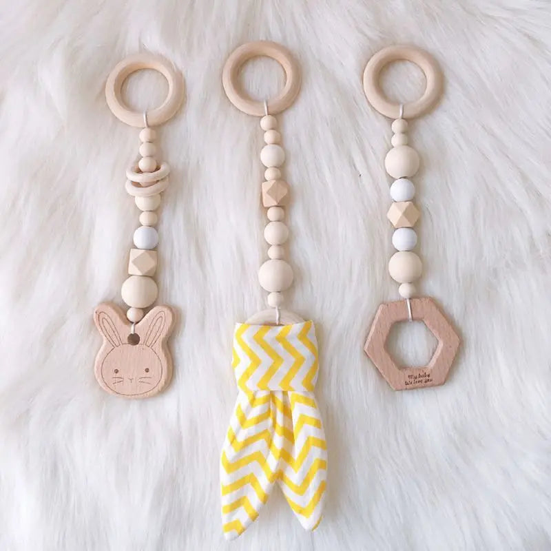 +More Colors - 3-4Pcs Set Knitted Nordic Cartoon Baby Wooden Rabbit Ear Toy (Only)