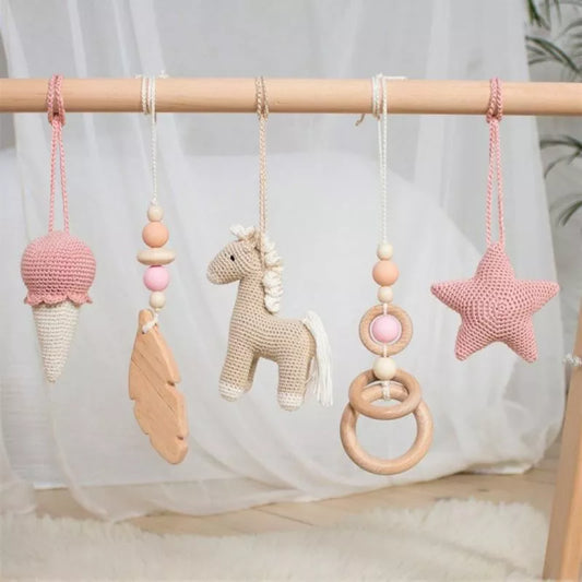 +More Colors - 3-4Pcs Set Knitted Nordic Cartoon Baby Wooden Rabbit Ear Toy (Only)