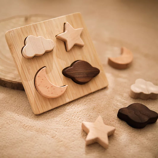 +More Colors - Baby Wooden Montessori Puzzle Stars and Moons Shapes Toys