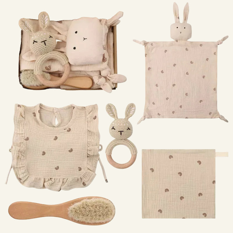 +More Colors - Newborn Teething Toy & Cotton Bib Wooden Set