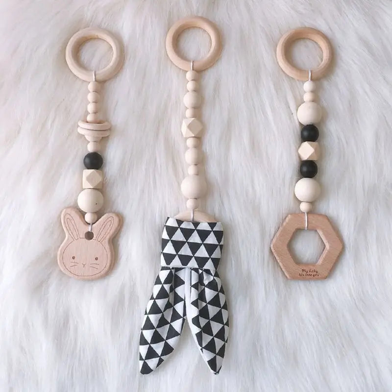 +More Colors - 3-4Pcs Set Knitted Nordic Cartoon Baby Wooden Rabbit Ear Toy (Only)