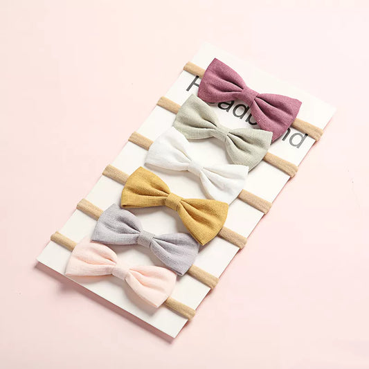+More Colors - 6Pcs/Lot Baby Girls Bows Headband Nylon Hair Band Cotton Linen Fabric