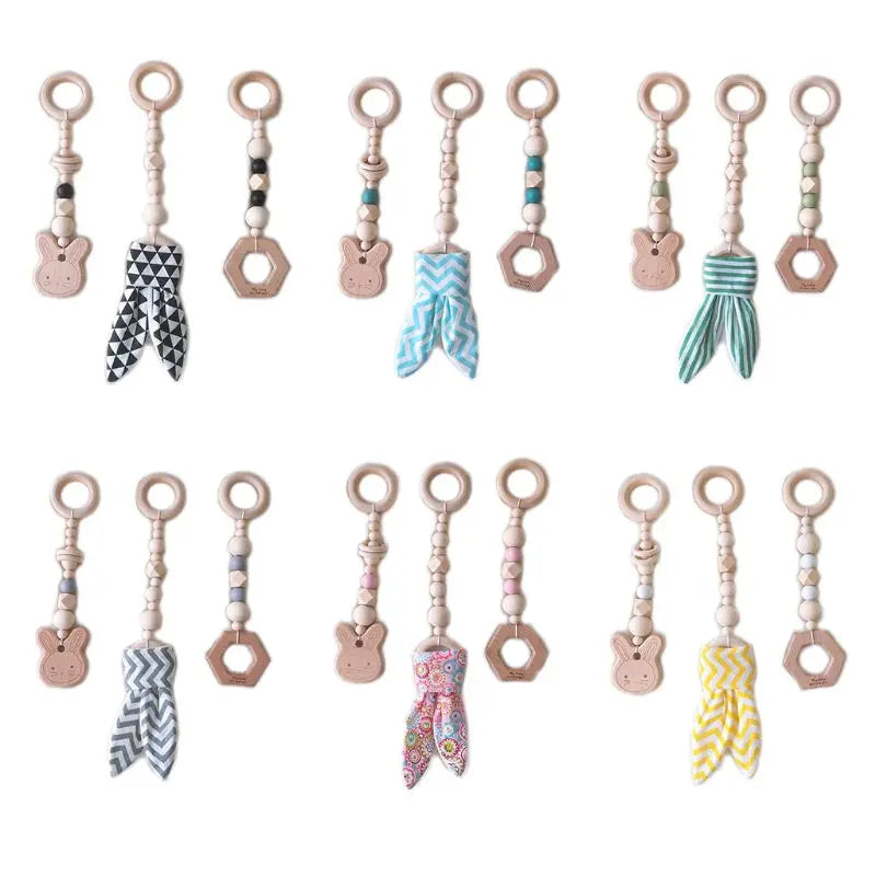 +More Colors - 3-4Pcs Set Knitted Nordic Cartoon Baby Wooden Rabbit Ear Toy (Only)