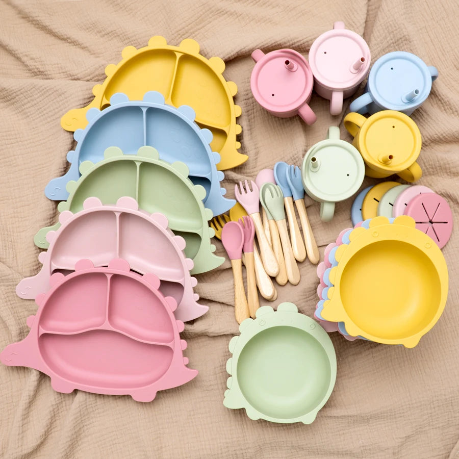 +More Colors - BPA-Free Baby Silicone Sucker Bowl & Plate – Kids Tableware Set