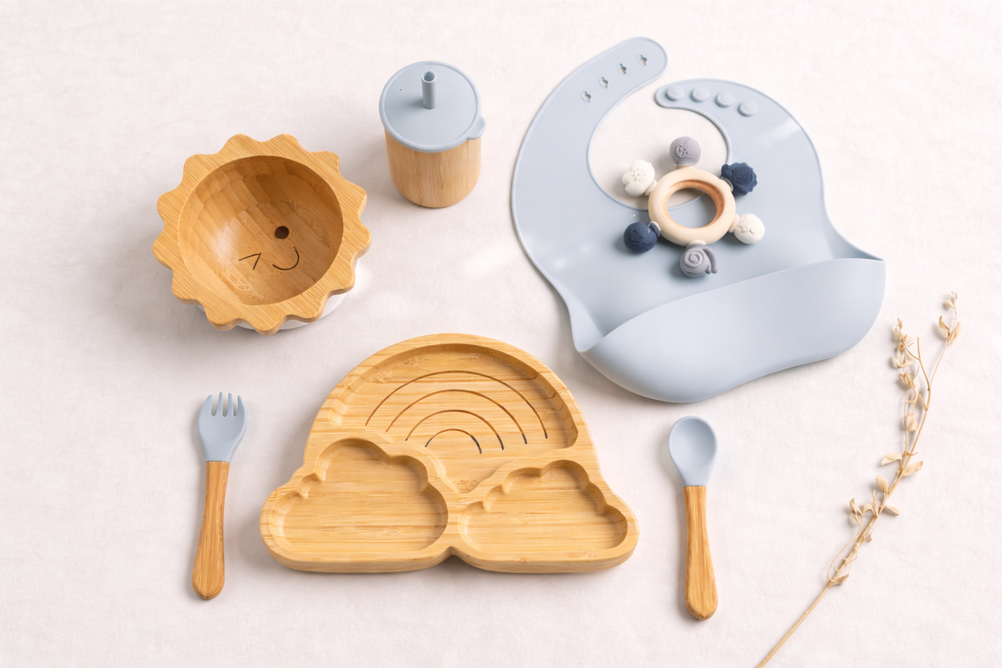 +More Colors - 7pcs Silicone Toddler Bamboo Dinnerware Feeding Set