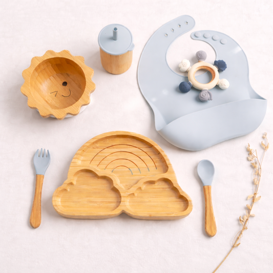 +More Colors - 7pcs Silicone Toddler Bamboo Dinnerware Feeding Set