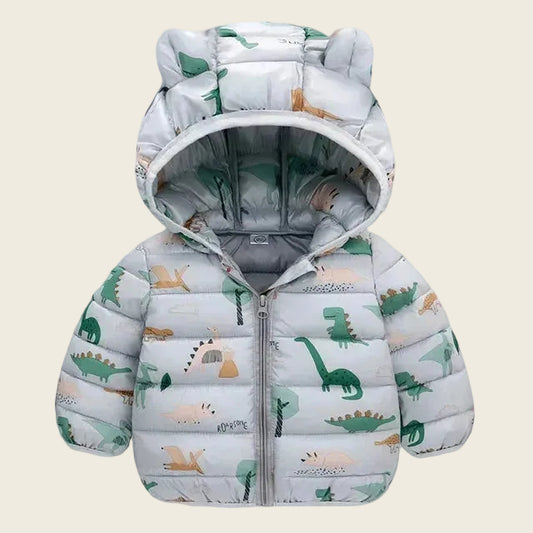 Baby dinosaur winter jacket – soft toddler coat in multiple colors
