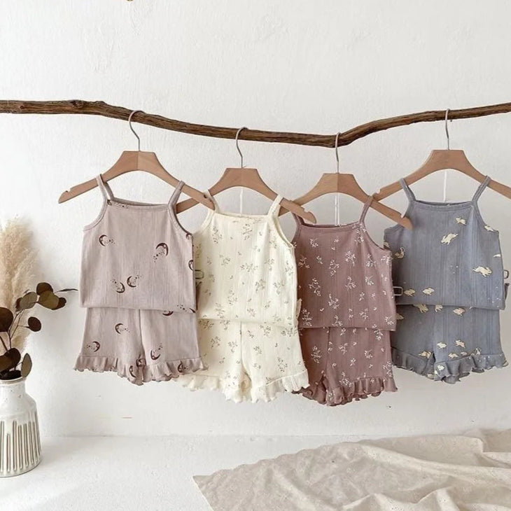 Fashion Baby Girl Cotton Floral Print Clothes Set Strap