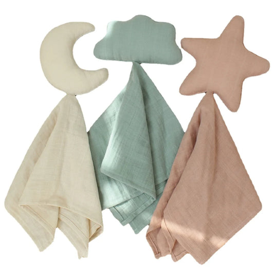 New Born Soothe Appease Towel 100% Organic Cotton Moon Star Baby Blanket Comforter Lovely Muslin Security Blanket
