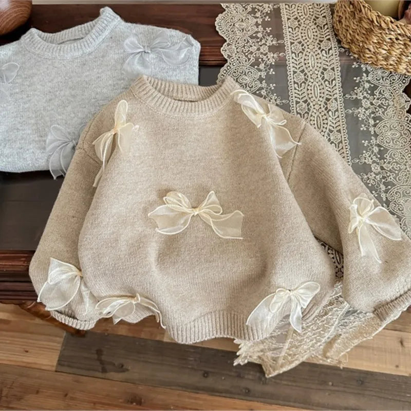 +More Colors - Baby Girl Princess Cotton Knitted Sweater Bow
