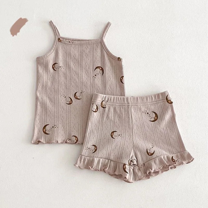 Fashion Baby Girl Cotton Floral Print Clothes Set Strap