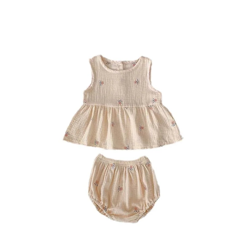 Summer Girls Linen Baby Clothes Set - Top & Bottom Only