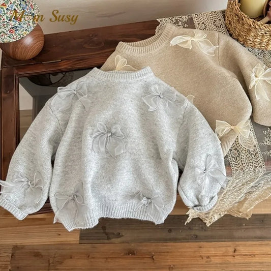 +More Colors - Baby Girl Princess Cotton Knitted Sweater Bow