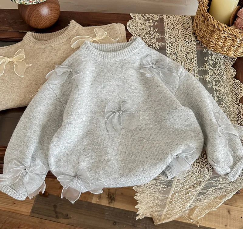 +More Colors - Baby Girl Princess Cotton Knitted Sweater Bow