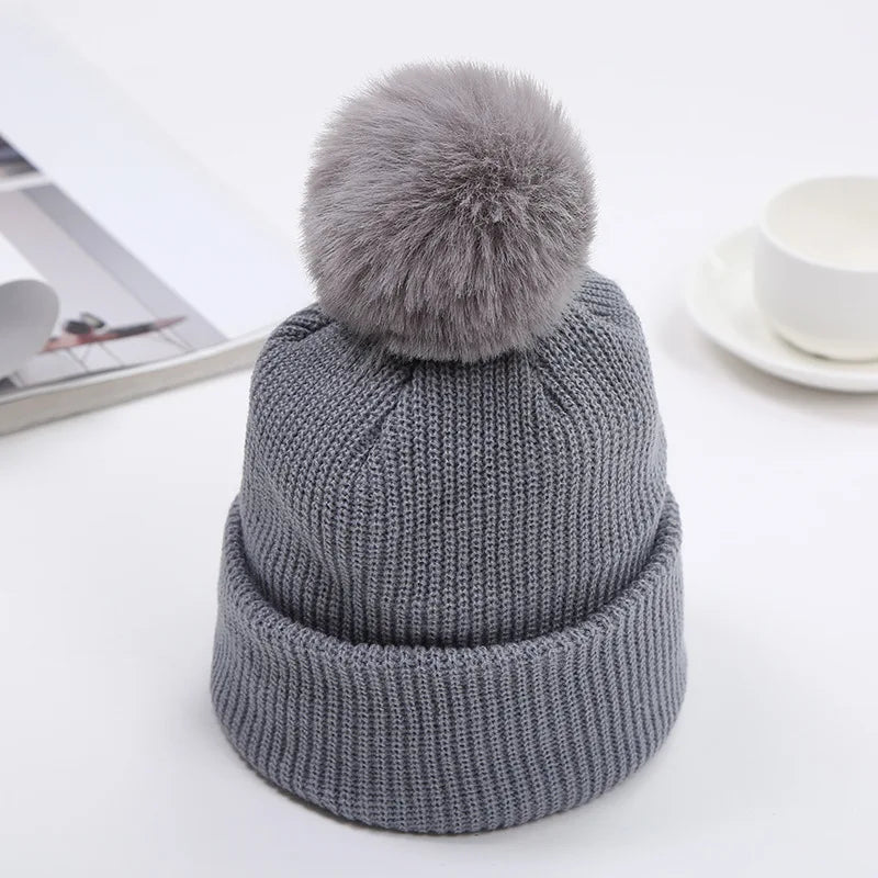 +More Colors - Warm Winter Big Pompom Baby Knitted Hat
