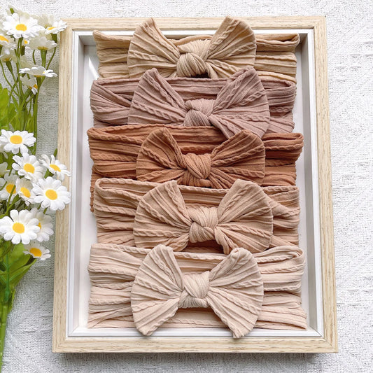 +More Colors - 5Pc Set Baby Cute Headband Soft Elastic Bow Knit