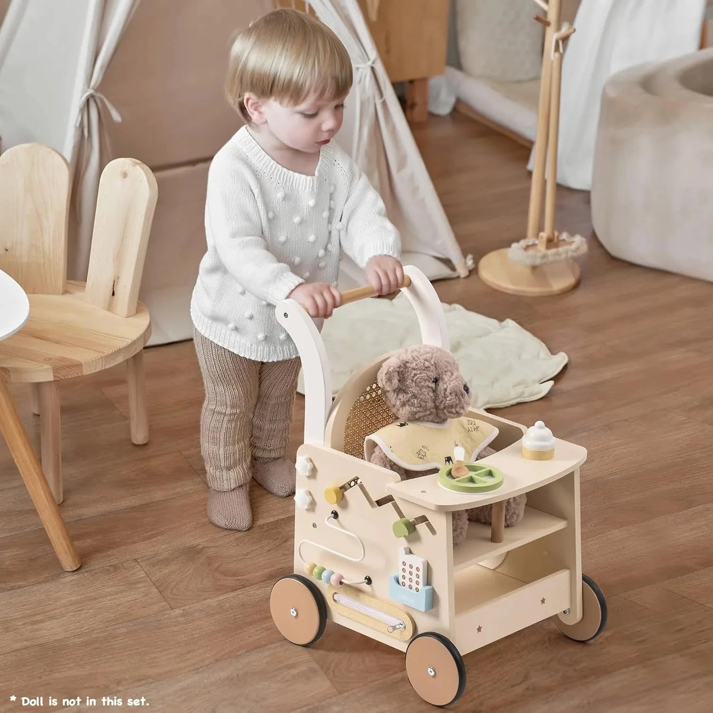 Wooden Baby Montessori Push Walker – Natural Developmental Learning Toy