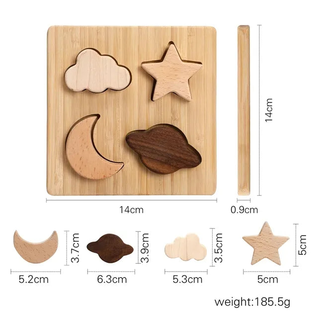 +More Colors - Baby Wooden Montessori Puzzle Stars and Moons Shapes Toys