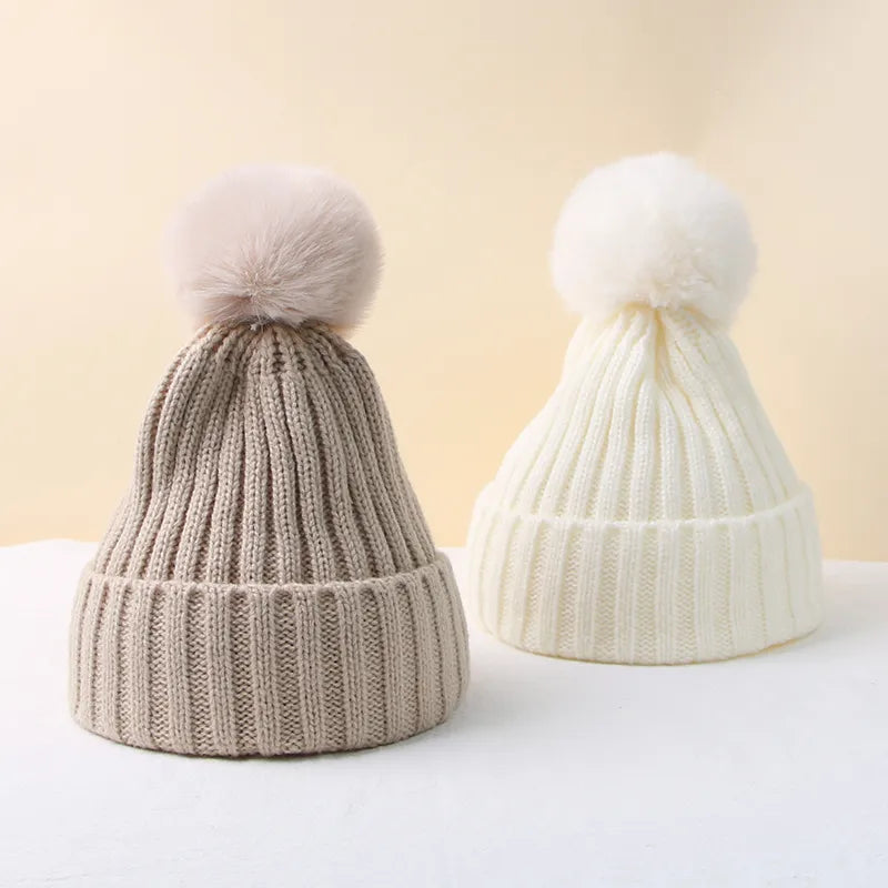 +More Colors - Warm Winter Big Pompom Baby Knitted Hat