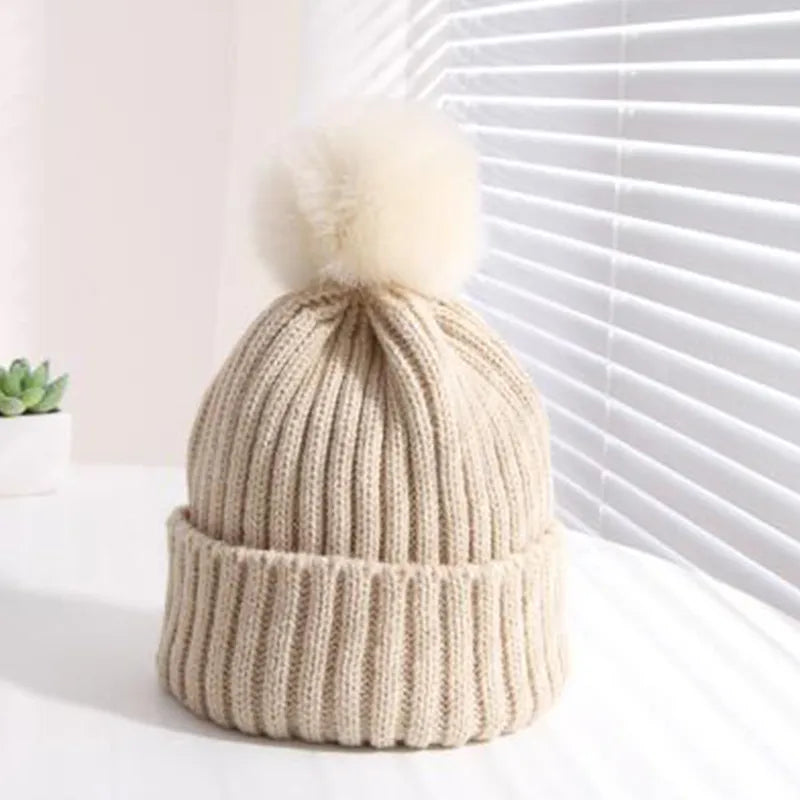 +More Colors - Warm Winter Big Pompom Baby Knitted Hat