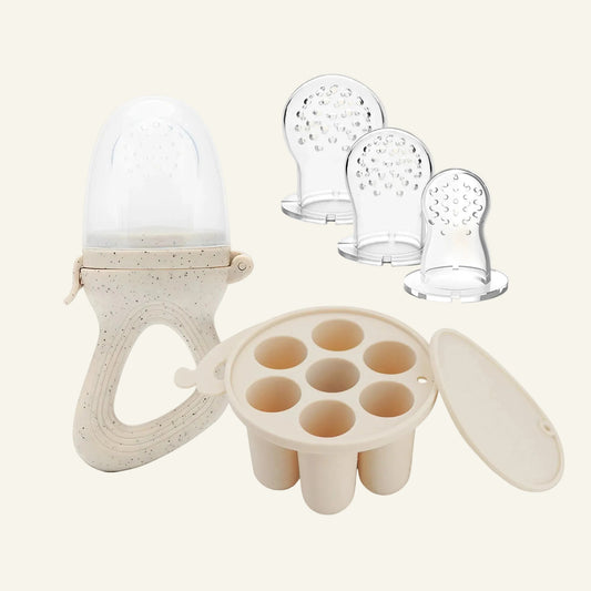 +More Colors - Baby Fruit Feeder Teether Pacifier Set with Freezer Tray – Safe Silicone Feeding & Teething Kit