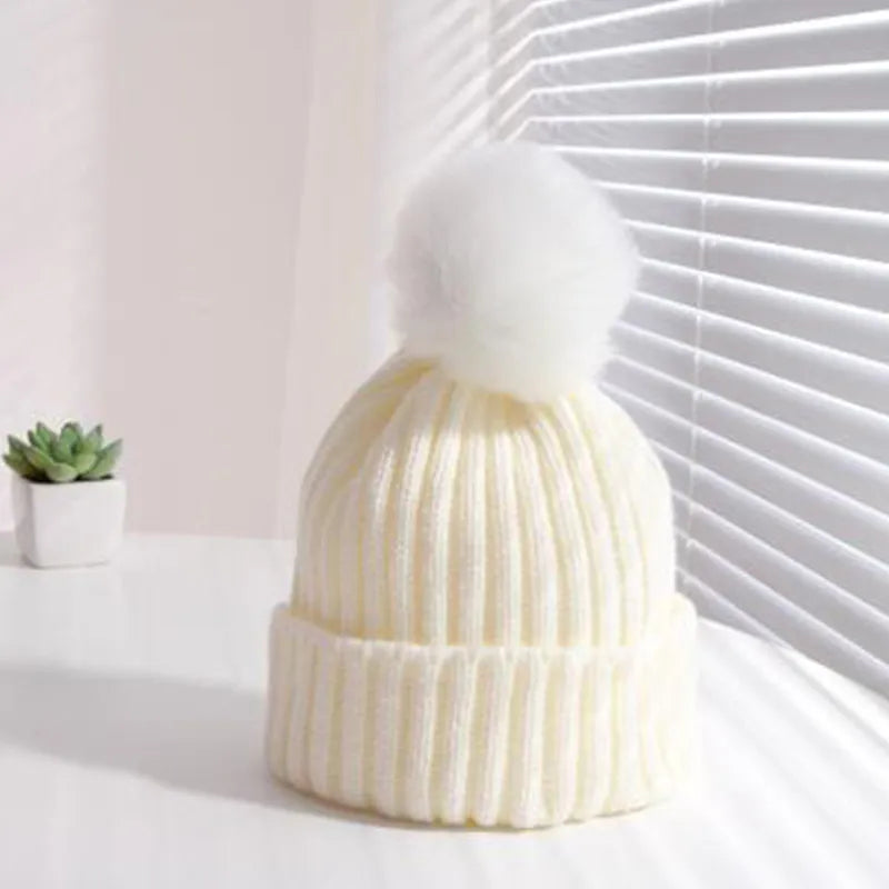 +More Colors - Warm Winter Big Pompom Baby Knitted Hat