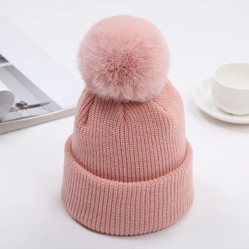 +More Colors - Warm Winter Big Pompom Baby Knitted Hat