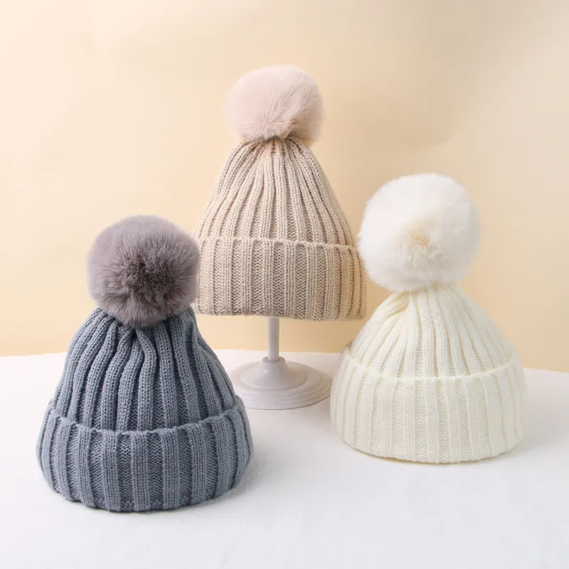 +More Colors - Warm Winter Big Pompom Baby Knitted Hat