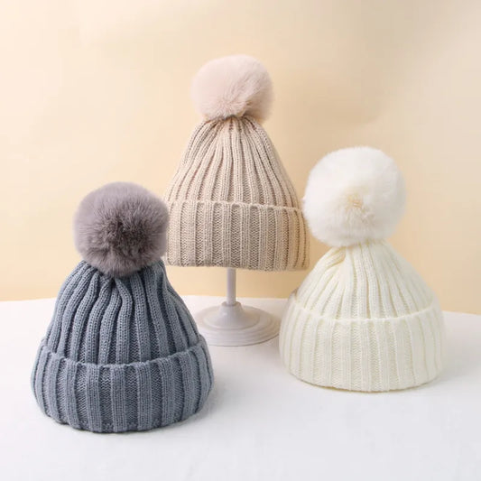 +More Colors - Warm Winter Big Pompom Baby Knitted Hat