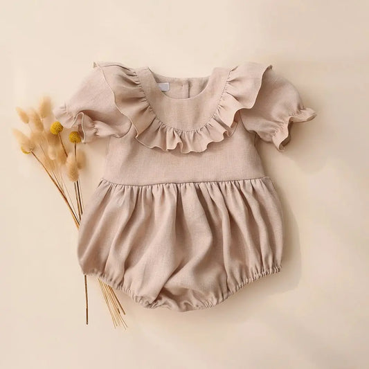 Cotton Linen Romper Ruffles Short Sleeve - Baby Clothes For Girl