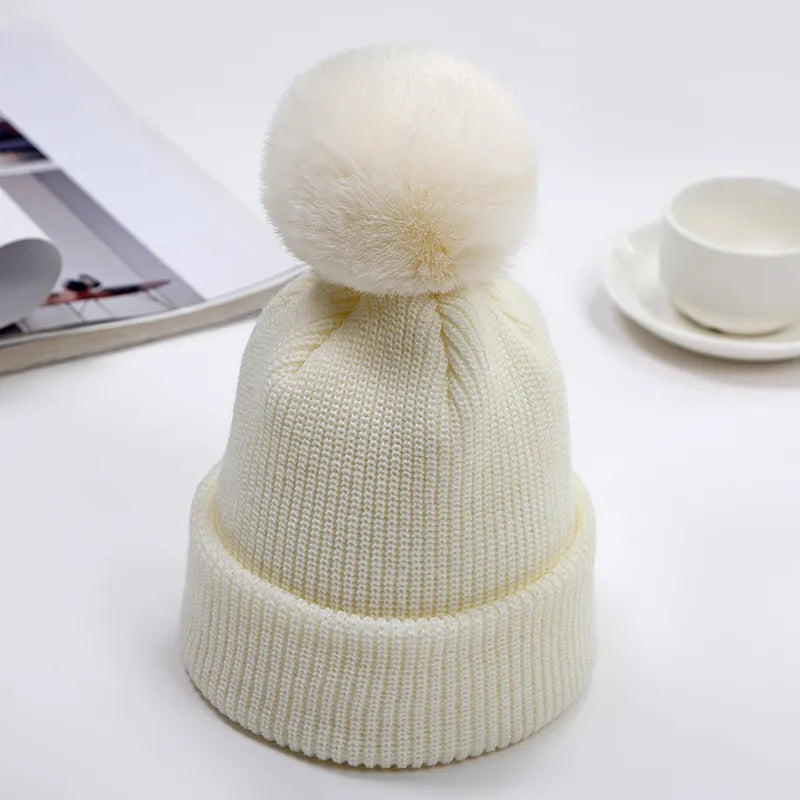 +More Colors - Warm Winter Big Pompom Baby Knitted Hat