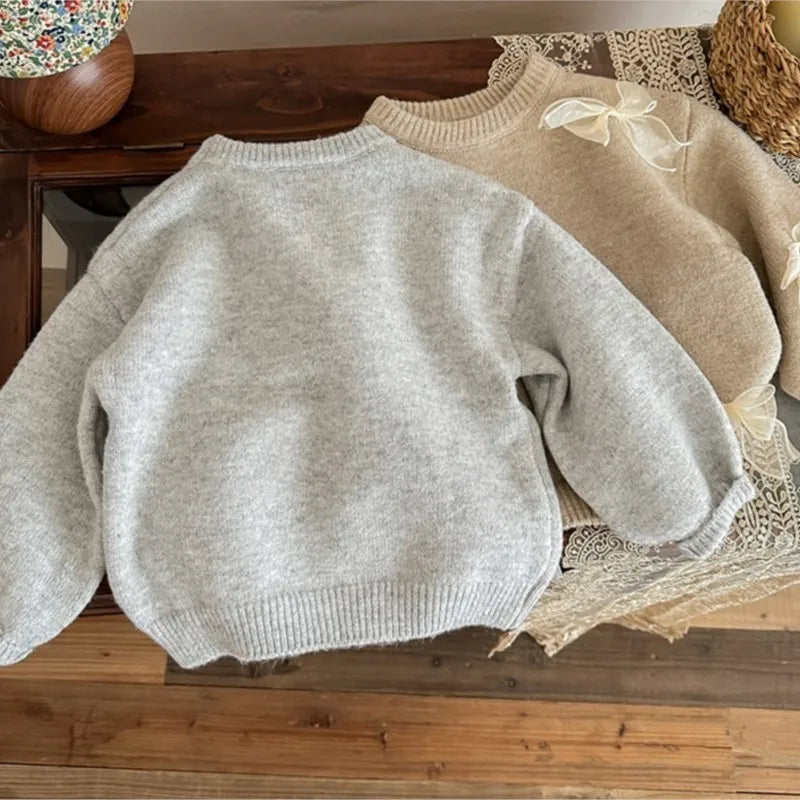 +More Colors - Baby Girl Princess Cotton Knitted Sweater Bow