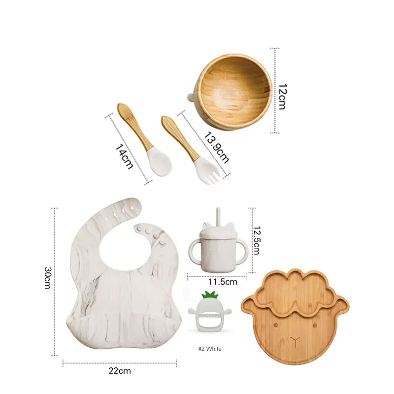 7pcs Silicone Baby Feeding Set Baby Feeding Supplies Kids Bamboo Dinnerware